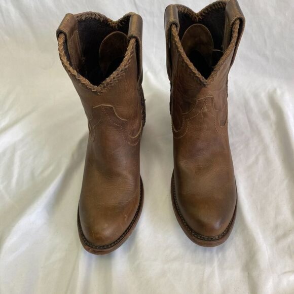 Lane PLAIN JANE PJ Brown Cowboy Boots Booties Size 6 Short Leather Western Ankle - Picture 3 of 11